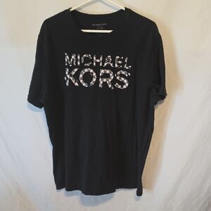 Michael Kors Black Short Sleeve Logo Tee with Floral Print